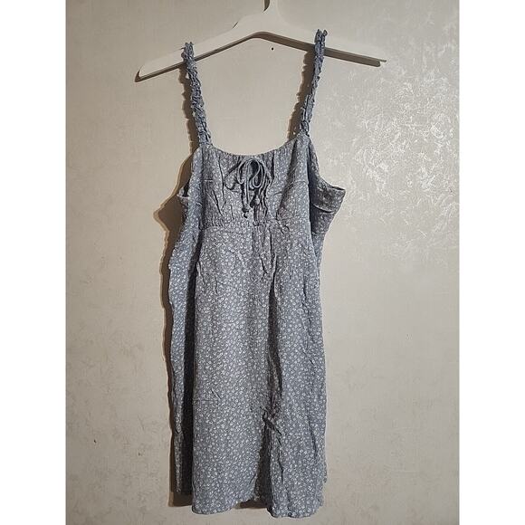 Wallflower Spaghetti Ruffle Strap Flowy Shirt / Mini Dress sz Large Blue Floral - Picture 1 of 8
